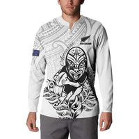 New Zealand Silver Fern Rugby Custom Button Sweatshirt Maori Tiki White Version