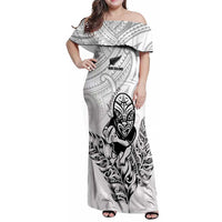 New Zealand Silver Fern Rugby Custom Family Matching Off Shoulder Maxi Dress and Hawaiian Shirt Maori Tiki White Version