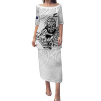 New Zealand Silver Fern Rugby Custom Family Matching Puletasi and Hawaiian Shirt Maori Tiki White Version