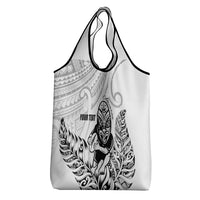 New Zealand Silver Fern Rugby Custom Grocery Bag Maori Tiki White Version