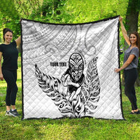 New Zealand Silver Fern Rugby Custom Quilt Maori Tiki White Version