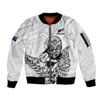New Zealand Silver Fern Rugby Custom Sleeve Zip Bomber Jacket Maori Tiki White Version
