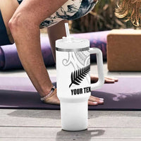 New Zealand Silver Fern Rugby Custom Tumbler With Handle Maori Tiki White Version