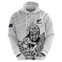 New Zealand Silver Fern Rugby Custom Zip Hoodie Maori Tiki White Version