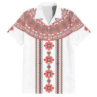 Bulgarian Embroidery Style Seamless Pattern Family Matching Off The Shoulder Long Sleeve Dress and Hawaiian Shirt