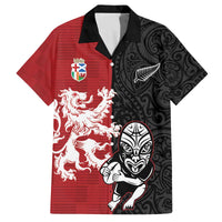Custom British Lions New Zealand Family Matching Off The Shoulder Long Sleeve Dress and Hawaiian Shirt Unique Style LT18 Dad's Shirt - Short Sleeve Red - Polynesian Pride
