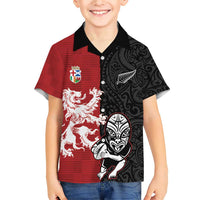 Custom British Lions New Zealand Family Matching Short Sleeve Bodycon Dress and Hawaiian Shirt Unique Style LT18 Son's Shirt Red - Polynesian Pride
