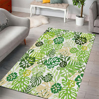 Green Aloha Hawaiian Area Rug Monstera Hibiscus Tropical Pattern