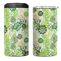 Green Aloha Hawaiian 4 in 1 Can Cooler Tumbler Monstera Hibiscus Tropical Pattern