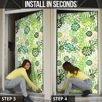Green Aloha Hawaiian Door Cover Monstera Hibiscus Tropical Pattern