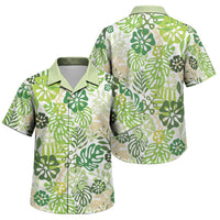 Green Aloha Hawaiian Family Matching Off The Shoulder Long Sleeve Dress and Hawaiian Shirt Monstera Hibiscus Tropical Pattern