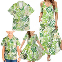 Green Aloha Hawaiian Family Matching Summer Maxi Dress and Hawaiian Shirt Monstera Hibiscus Tropical Pattern