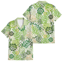 Green Aloha Hawaiian Family Matching Tank Maxi Dress and Hawaiian Shirt Monstera Hibiscus Tropical Pattern