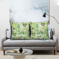 Green Aloha Hawaiian Pillow Cover Monstera Hibiscus Tropical Pattern