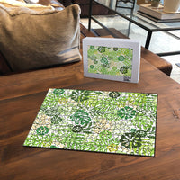 Green Aloha Hawaiian Puzzle Monstera Hibiscus Tropical Pattern