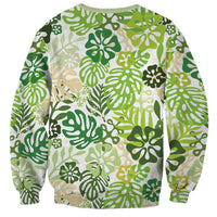 Green Aloha Hawaiian Sweatshirt Monstera Hibiscus Tropical Pattern