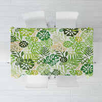 Green Aloha Hawaiian Tablecloth Monstera Hibiscus Tropical Pattern