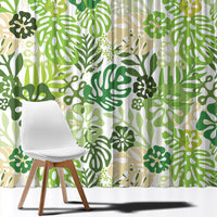 Green Aloha Hawaiian Window Curtain Monstera Hibiscus Tropical Pattern