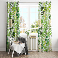 Green Aloha Hawaiian Window Curtain Monstera Hibiscus Tropical Pattern