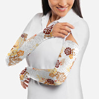Brown Aloha Hawaiian Arm Sleeves Monstera Hibiscus Tropical Pattern