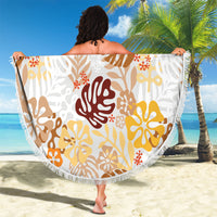 Brown Aloha Hawaiian Beach Blanket Monstera Hibiscus Tropical Pattern