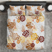 Brown Aloha Hawaiian Bedding Set Monstera Hibiscus Tropical Pattern