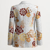 Brown Aloha Hawaiian Blazer Monstera Hibiscus Tropical Pattern