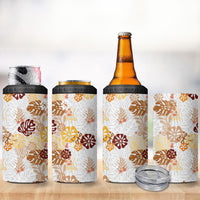 Brown Aloha Hawaiian 4 in 1 Can Cooler Tumbler Monstera Hibiscus Tropical Pattern