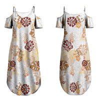 Brown Aloha Hawaiian Couples Matching Summer Maxi Dress and Long Sleeve Button Shirt Monstera Hibiscus Tropical Pattern