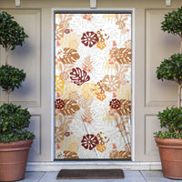 Brown Aloha Hawaiian Door Cover Monstera Hibiscus Tropical Pattern