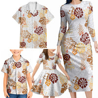 Brown Aloha Hawaiian Family Matching Long Sleeve Bodycon Dress and Hawaiian Shirt Monstera Hibiscus Tropical Pattern