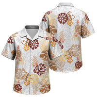 Brown Aloha Hawaiian Family Matching Off The Shoulder Long Sleeve Dress and Hawaiian Shirt Monstera Hibiscus Tropical Pattern