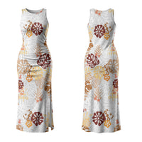 Brown Aloha Hawaiian Family Matching Tank Maxi Dress and Hawaiian Shirt Monstera Hibiscus Tropical Pattern
