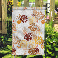 Brown Aloha Hawaiian Garden Flag Monstera Hibiscus Tropical Pattern