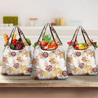 Brown Aloha Hawaiian Grocery Bag Monstera Hibiscus Tropical Pattern
