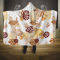 Brown Aloha Hawaiian Hooded Blanket Monstera Hibiscus Tropical Pattern