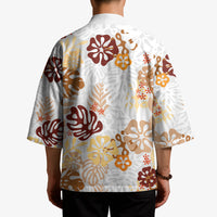 Brown Aloha Hawaiian Kimono Monstera Hibiscus Tropical Pattern