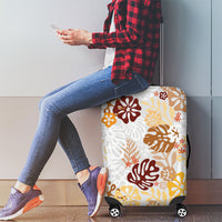 Brown Aloha Hawaiian Luggage Cover Monstera Hibiscus Tropical Pattern