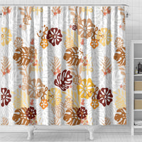 Brown Aloha Hawaiian Shower Curtain Monstera Hibiscus Tropical Pattern