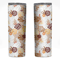 Brown Aloha Hawaiian Skinny Tumbler Monstera Hibiscus Tropical Pattern