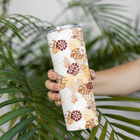 Brown Aloha Hawaiian Skinny Tumbler Monstera Hibiscus Tropical Pattern