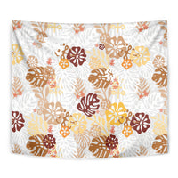 Brown Aloha Hawaiian Tapestry Monstera Hibiscus Tropical Pattern