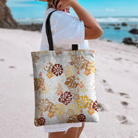 Brown Aloha Hawaiian Tote Bag Monstera Hibiscus Tropical Pattern