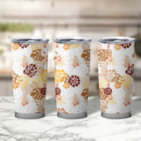 Brown Aloha Hawaiian Tumbler Cup Monstera Hibiscus Tropical Pattern