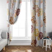 Brown Aloha Hawaiian Window Curtain Monstera Hibiscus Tropical Pattern