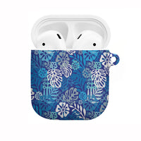 Blue Aloha Hawaiian AirPods Case Monstera Hibiscus Tropical Pattern