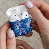 Blue Aloha Hawaiian AirPods Case Monstera Hibiscus Tropical Pattern