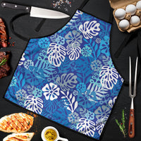Blue Aloha Hawaiian Apron Monstera Hibiscus Tropical Pattern