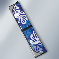 Blue Aloha Hawaiian Auto Sun Shade Monstera Hibiscus Tropical Pattern