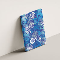 Blue Aloha Hawaiian Canvas Wall Art Monstera Hibiscus Tropical Pattern